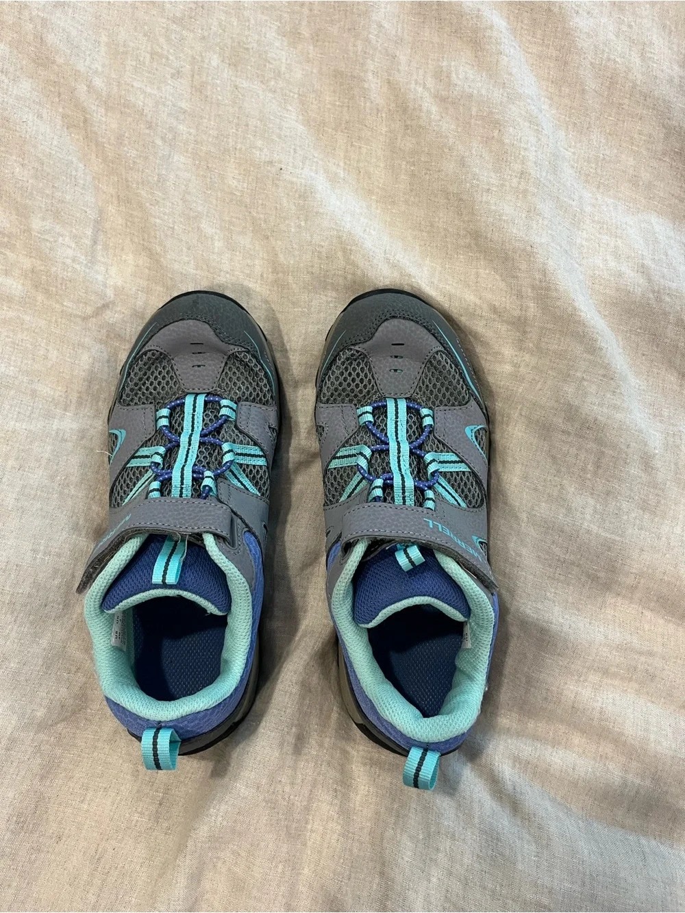 Merrell Grey & Blue kids Outdoor Trail Sneakers with Teal Accents